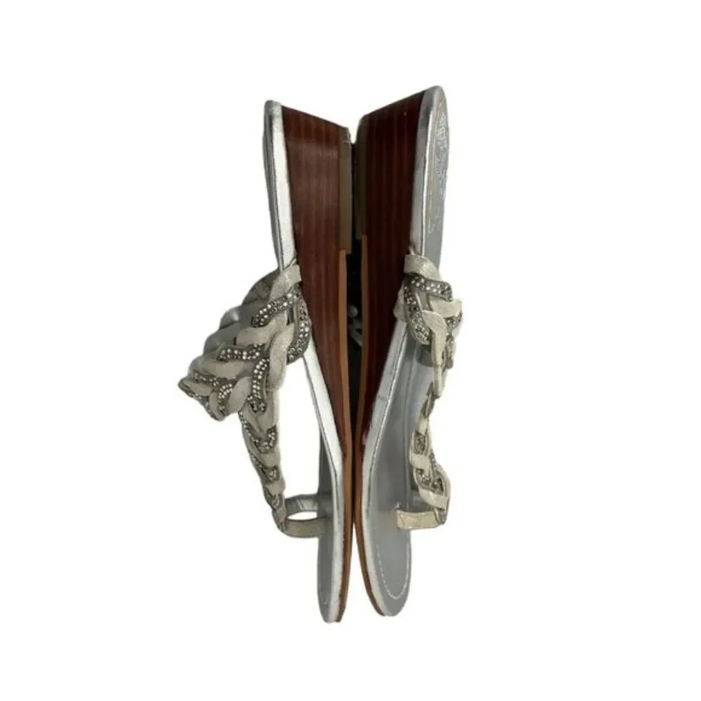 Vince Camuto Womens Silver Rhinestone Braided Wedge Thong Sandals Size‎ 6.5